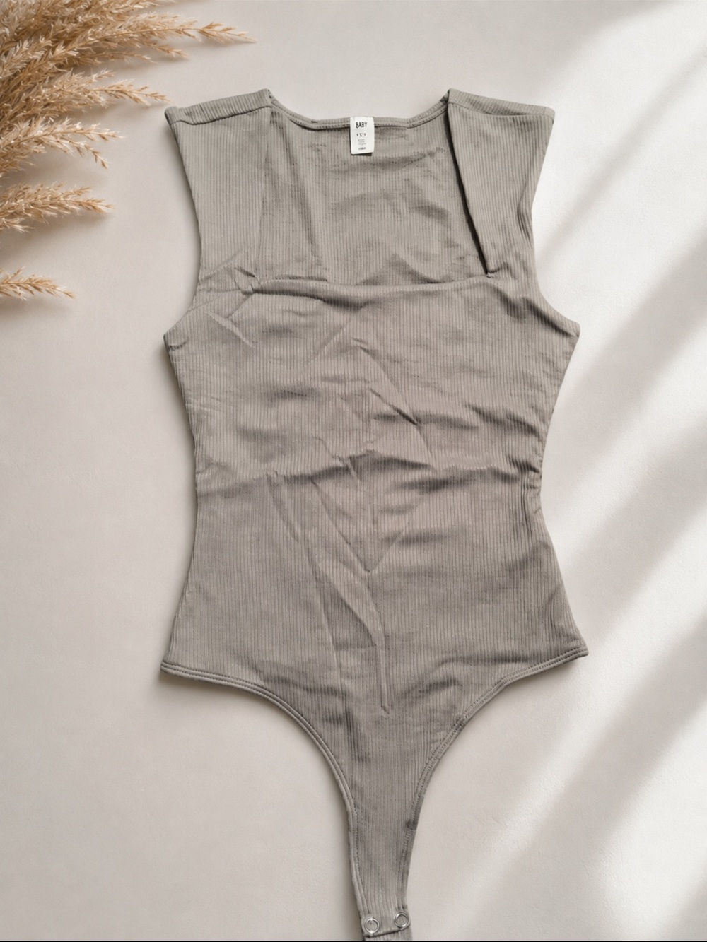 Ribbed Sleeveless One-Piece Bodysuit - Gray - Picture 3 of 4
